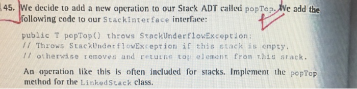 Solved We decide to add a new operation to our Stack ADT | Chegg.com