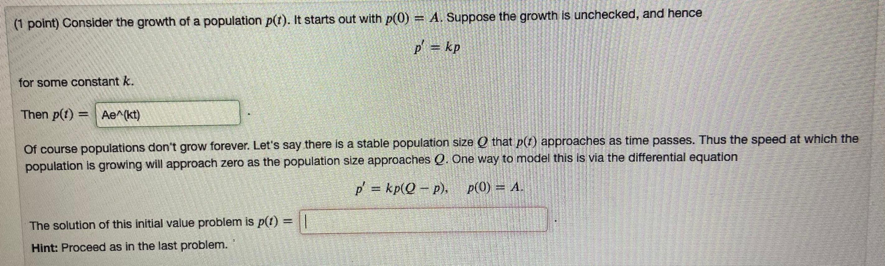 Solved (point) Consider the growth of a population p(t). It | Chegg.com