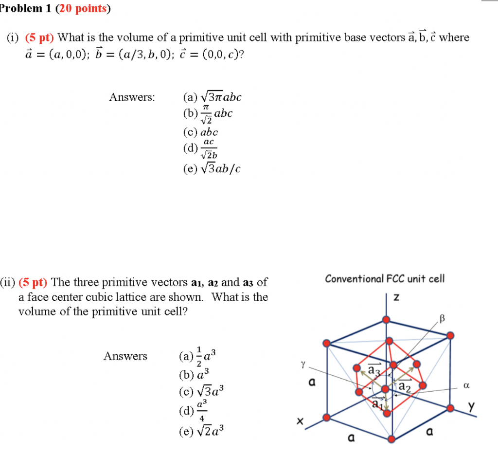 Solved Problem 1 (20 points) (i) (5 pt) What is the volume | Chegg.com