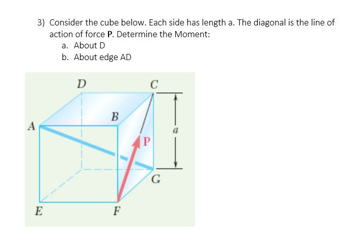 Solved 3) Consider the cube below. Each side has length a. | Chegg.com
