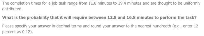 Solved The completion times for a job task range from 11.8 | Chegg.com