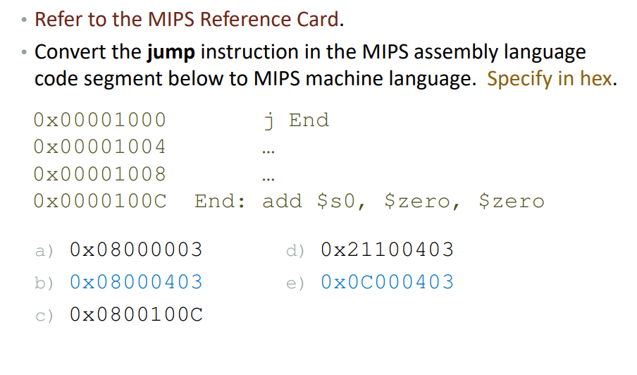 Solved Refer to the MIPS Reference Card. Convert the jump