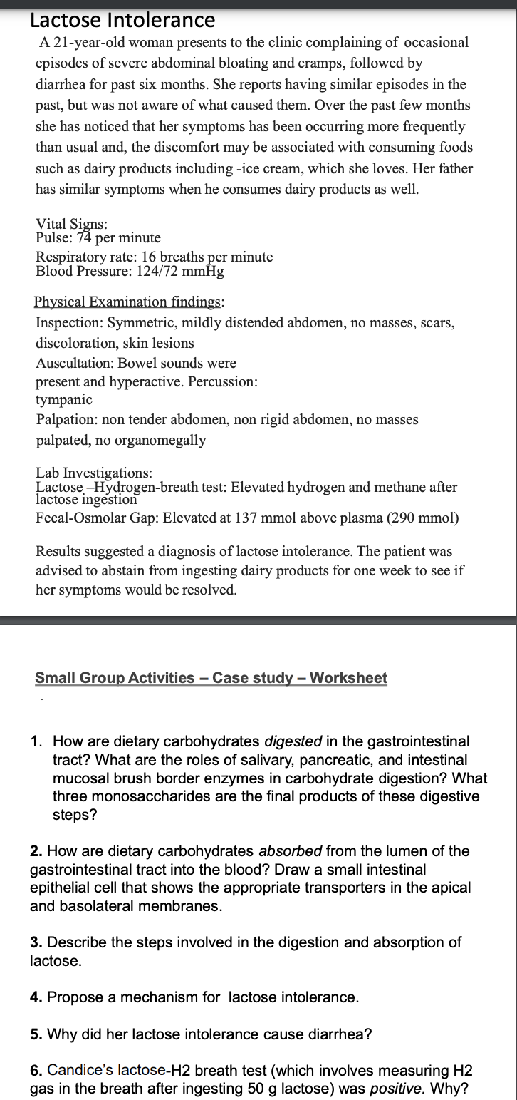 Solved Lactose intolerance A 21yearold woman presents to