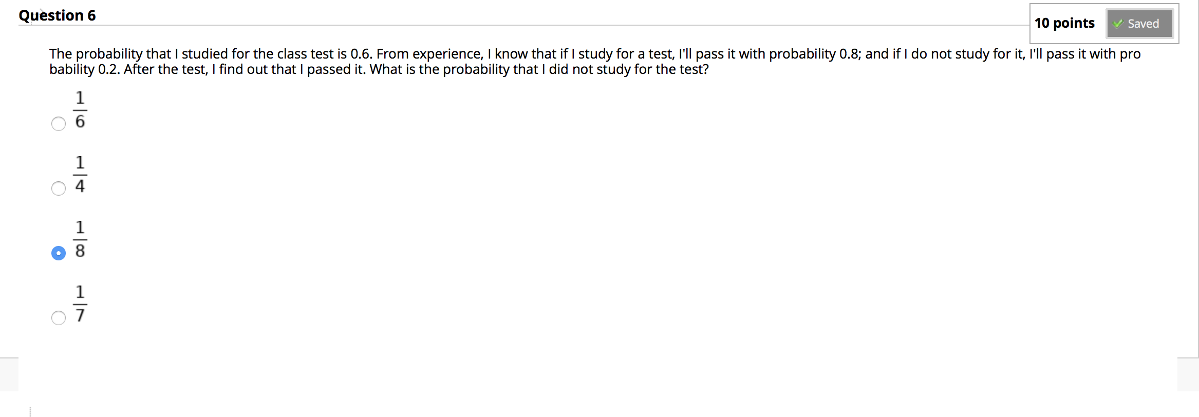 Solved Question 6 10 points Saved The probability that I | Chegg.com