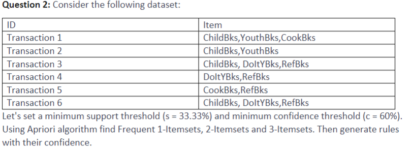 Solved Question 2: Consider The Following Dataset: Let's Set | Chegg.com