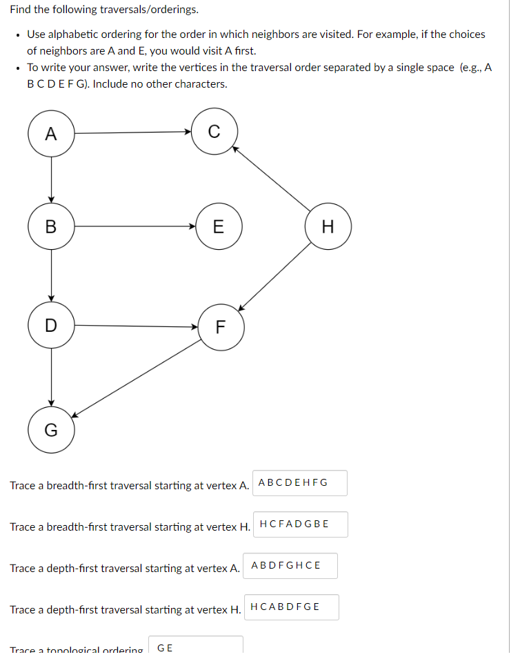 Solved Find the following traversals/orderings. - Use | Chegg.com