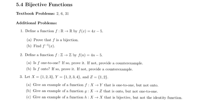 Solved 5.4 Bijective Functions Textbook Problems: 2, 6, 31 | Chegg.com
