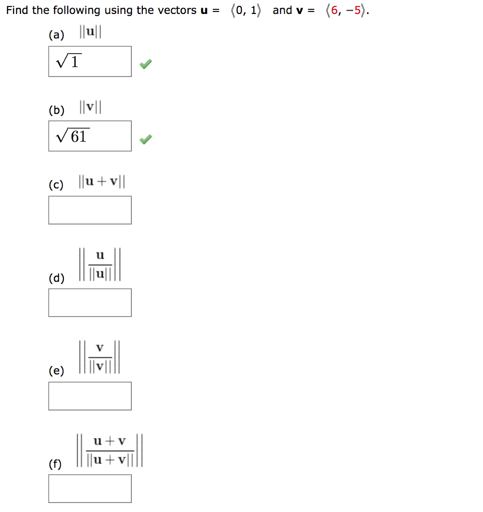 Solved Find the following using the vectors u = 〈0, 1) and | Chegg.com