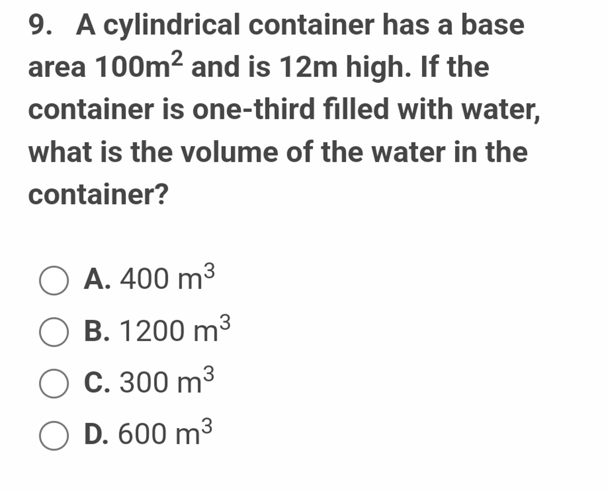 Solved A cylindrical container has a basearea 100m2 ﻿and is