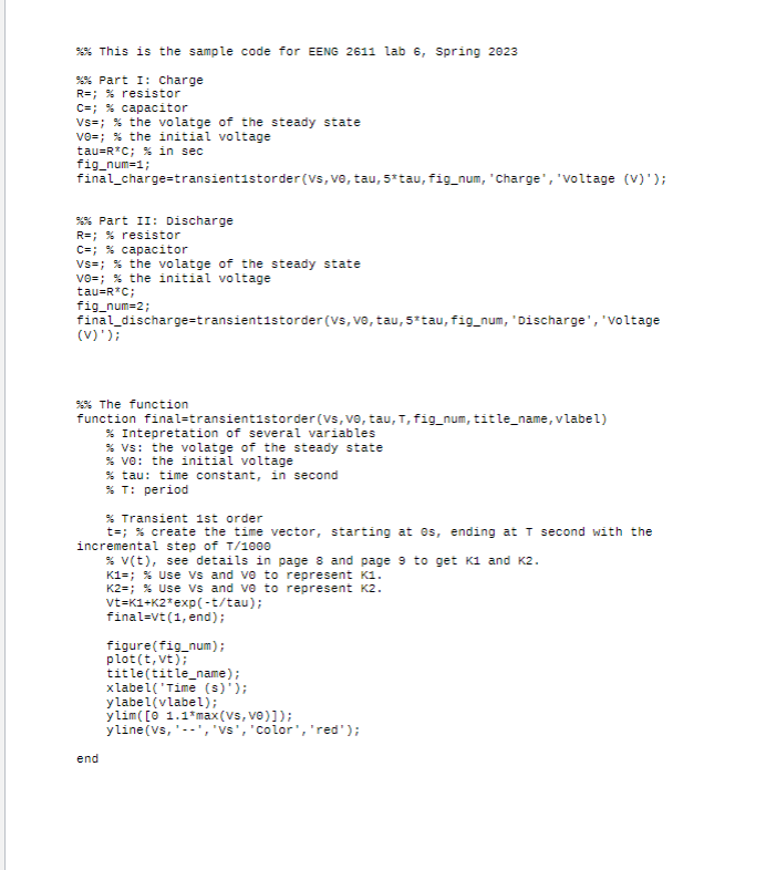 Solved Q4. MTALAB (16 points) Study and use the given MATLAB | Chegg.com