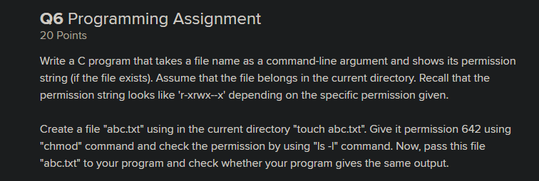 Q6 Programming Assignment 20 Points Write a C program | Chegg.com