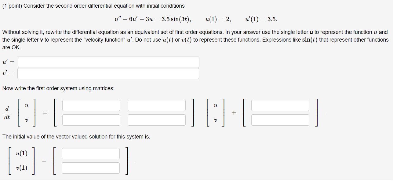 Solved (1 ﻿point) ﻿Consider The Second Order Differential | Chegg.com