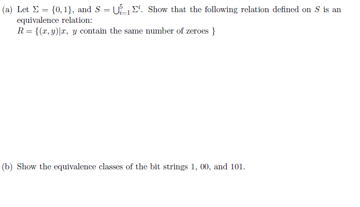 Solved Let E 0 1 S U E Show Following Relation Defined S Equivalence Relation R X Y X Y Contain N Q