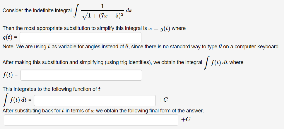 Solved Consider The Indefinite Integral Da V1 7x 5 Then Chegg Com
