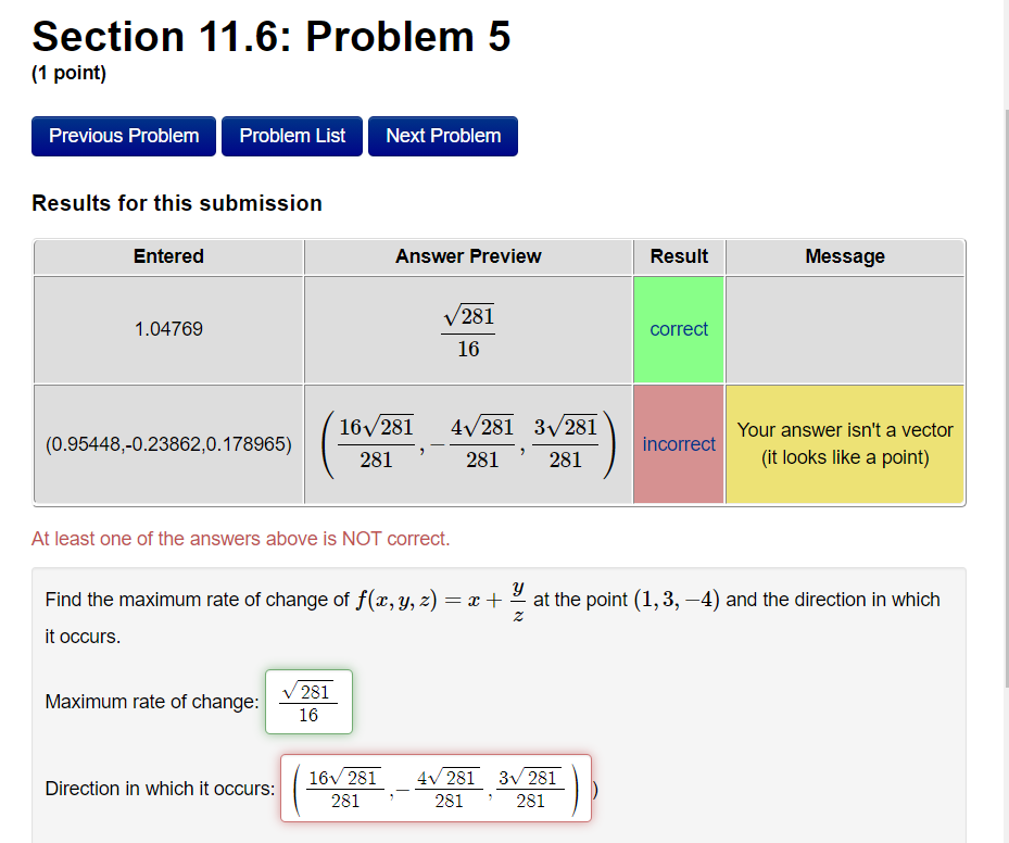 Solved Section 11.6: Problem 5 (1 point) Previous Problem | Chegg.com