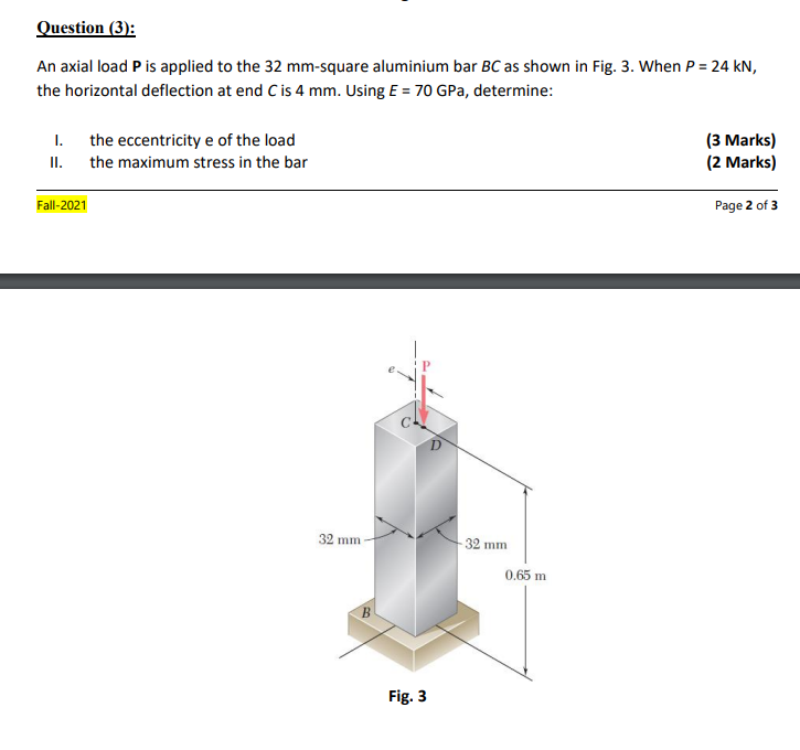 Solved Question (3): An Axial Load P Is Applied To The 32 | Chegg.com