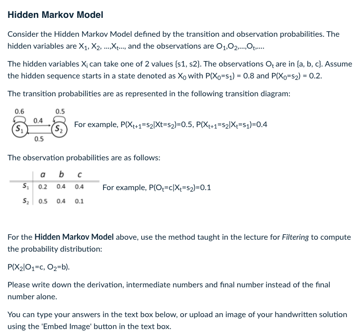 Solved Hidden Markov Model Consider the Hidden Markov Model | Chegg.com