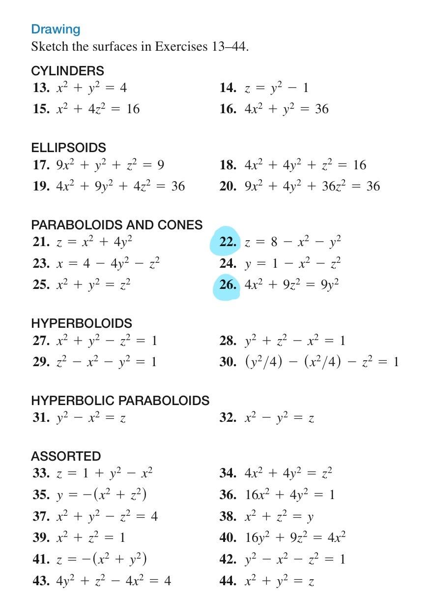 Solved Drawing Sketch the surfaces in Exercises 13–44. | Chegg.com