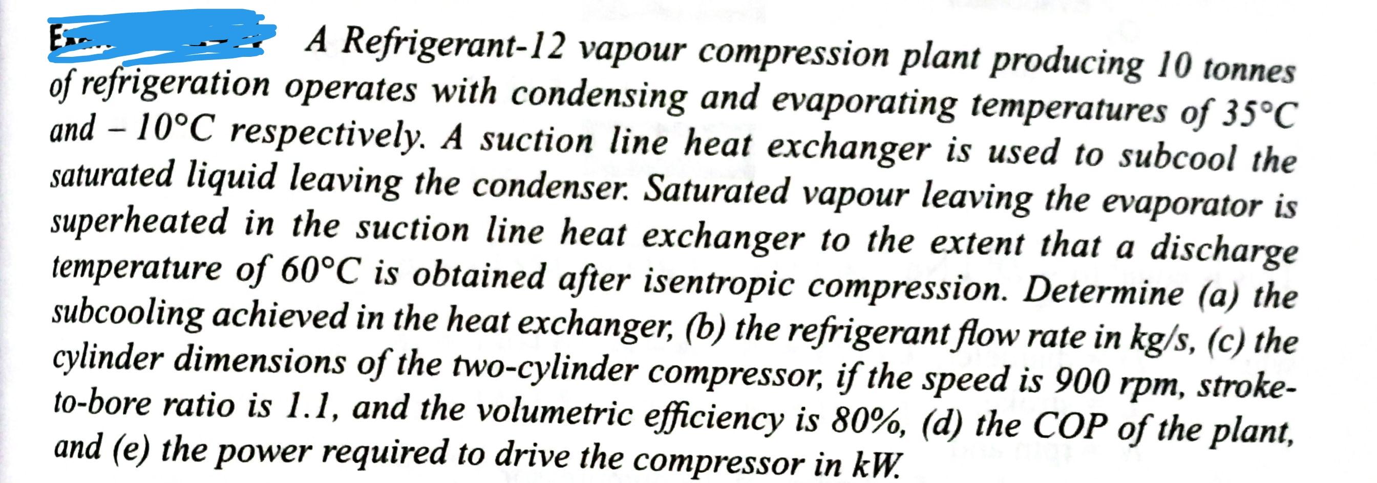 A Refrigerant12 vapour compression plant producing