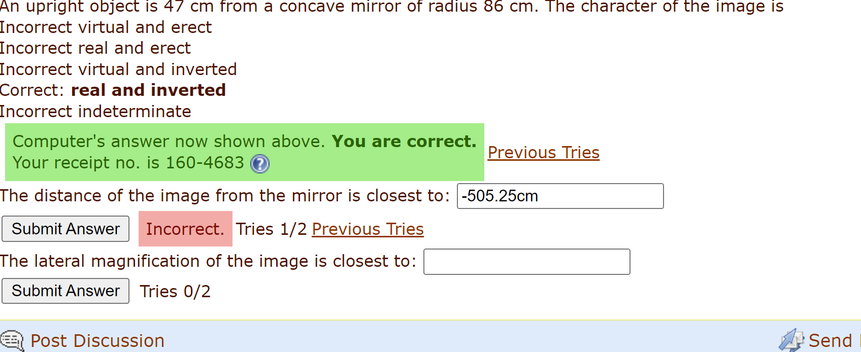 Solved ncorrect virtual and erect ncorrect real and erect | Chegg.com
