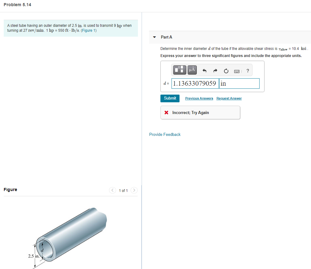 Solved Problem 5.14 A steel tube having an outer diameter of | Chegg.com