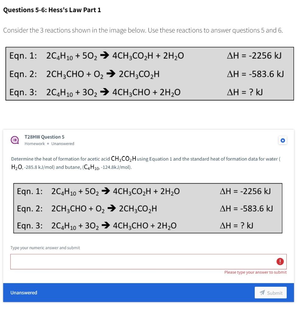 Solved Questions 5-6: Hess's Law Part 1 Consider the 3 | Chegg.com