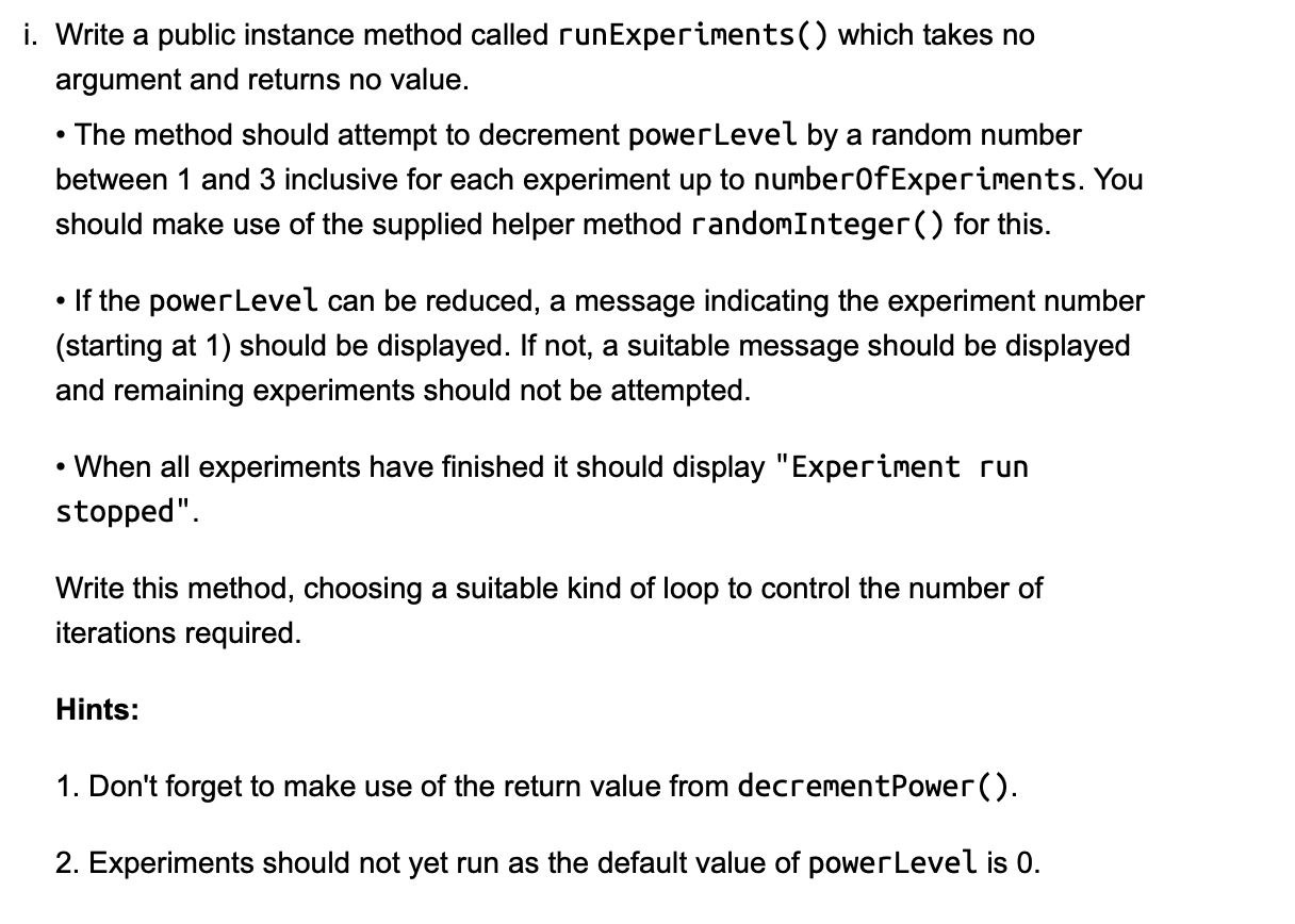 Solved i. Write a public instance method called | Chegg.com