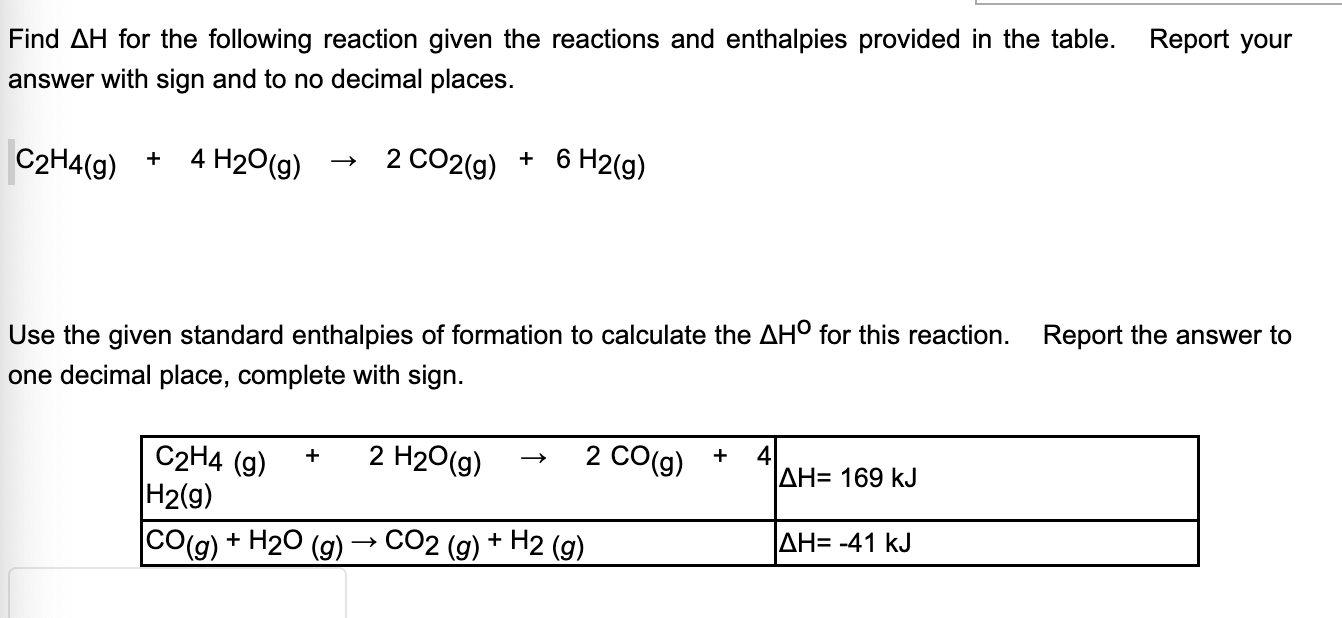 Solved Find ΔH for the following reaction given the | Chegg.com