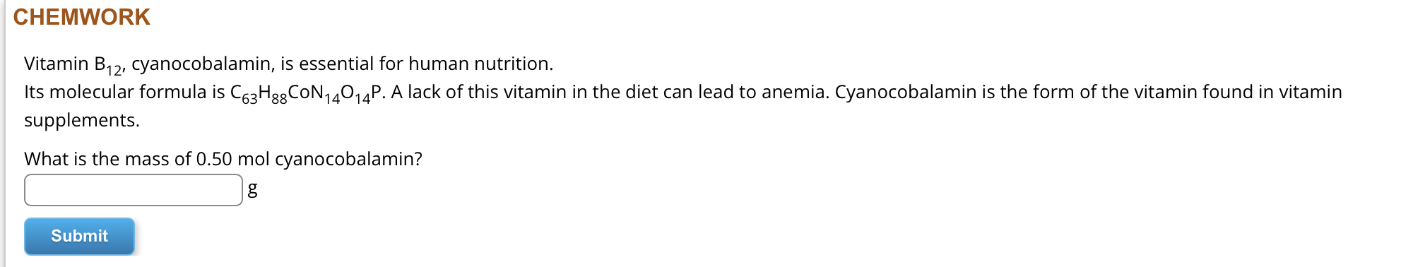 Solved Vitamin B12, Cyanocobalamin, Is Essential For Human | Chegg.com