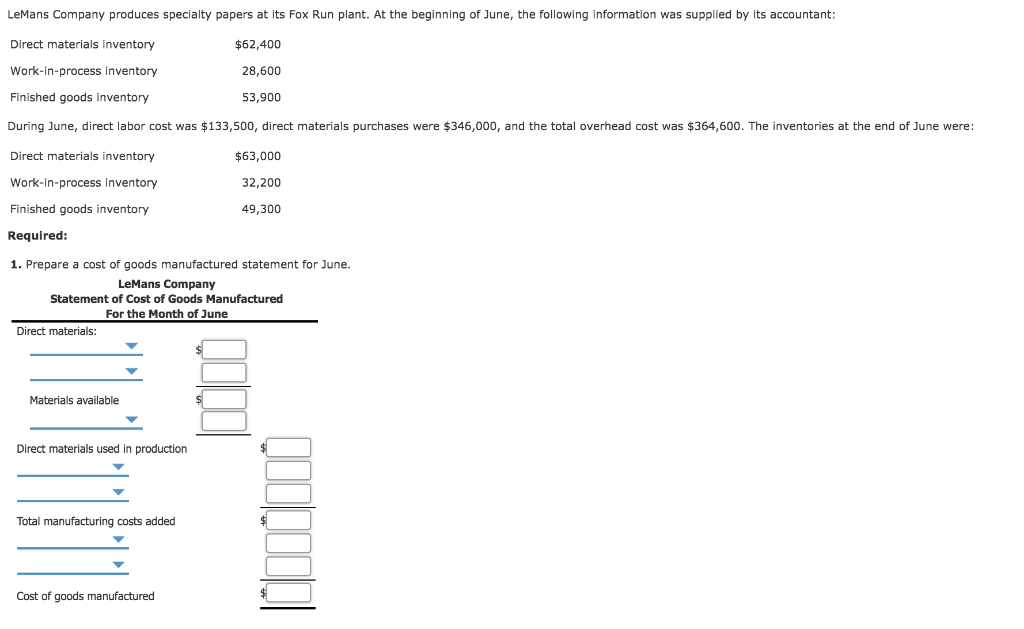 Solved LeMans Company produces specialty papers at its Fox | Chegg.com