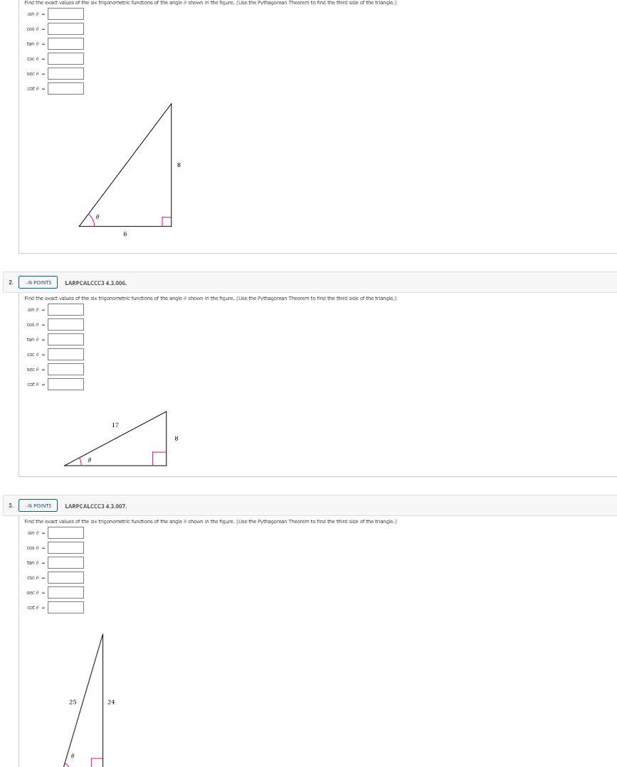 Solved Find The Exact Values Of The Six Trigonometric 5916