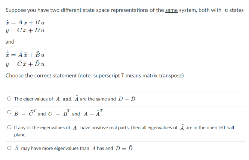 Solved Suppose you have two different state space | Chegg.com