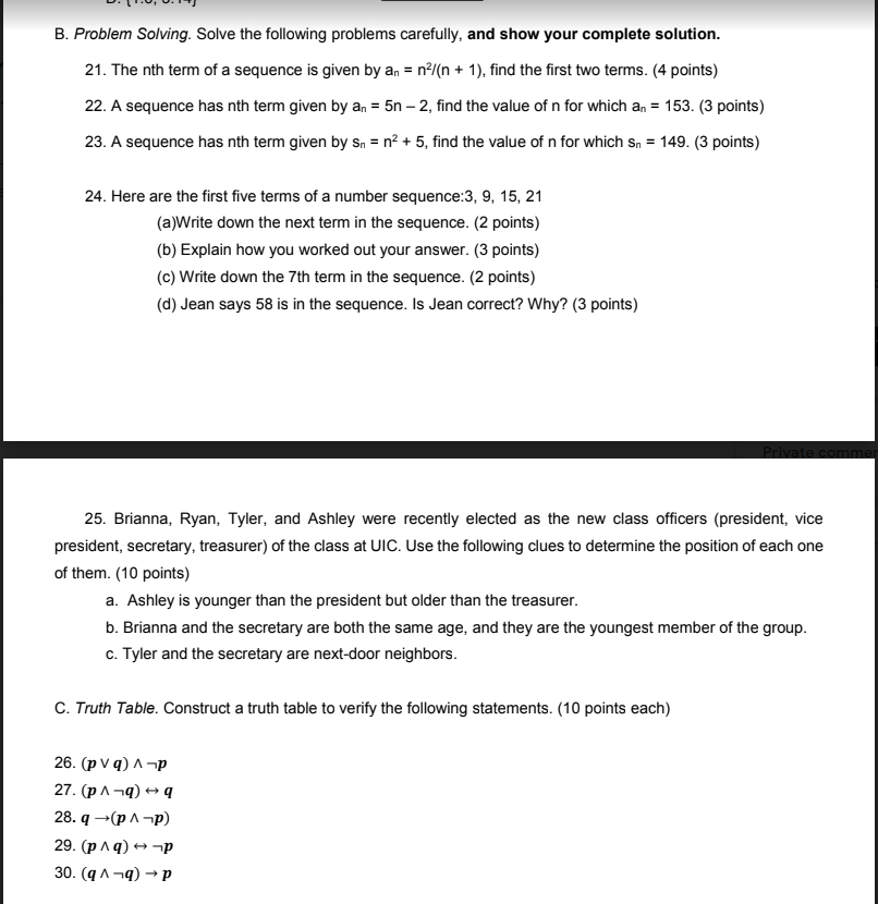 Solved B. Problem Solving. Solve The Following Problems | Chegg.com