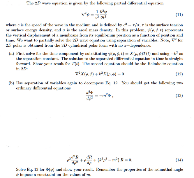 Solved The 2D wave equation is given by the following | Chegg.com