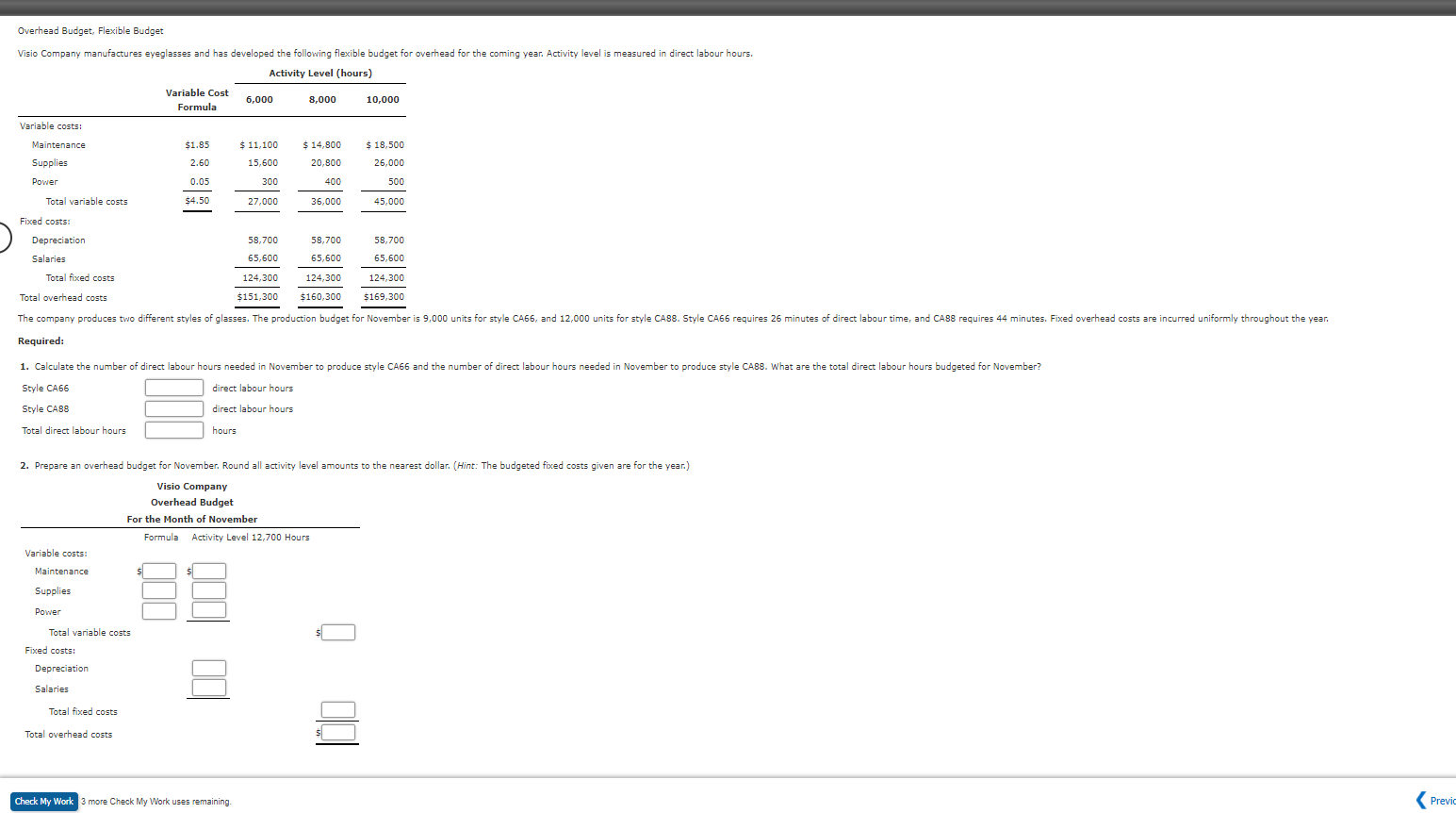 Solved Overhead Budget, Flexible Budget Visio Company | Chegg.com