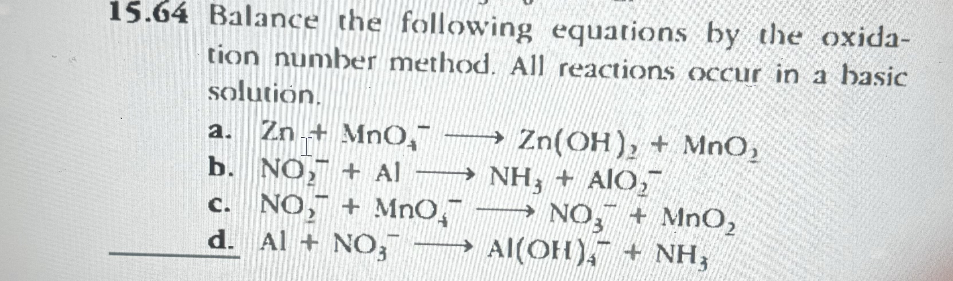 Solved 15.64 Balance the following equations by the | Chegg.com
