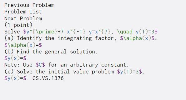 Solved Previous Problem Problem List Next Problem (1 point) | Chegg.com