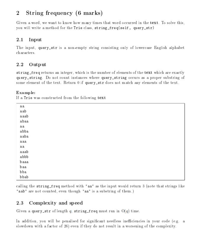 1 Trie (6 marks) In this task, you will preprocess a | Chegg.com