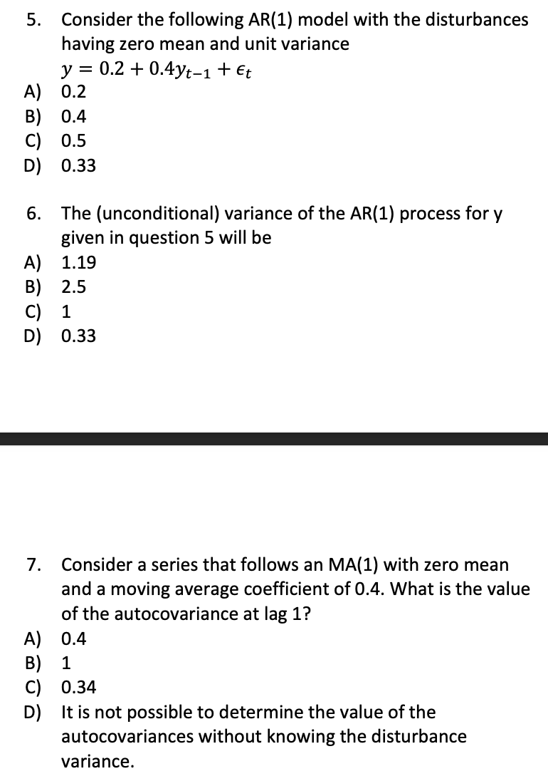 5. Consider the following AR(1) model with the | Chegg.com