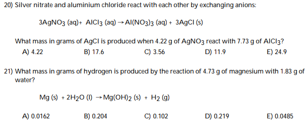 Solved 20) Silver nitrate and aluminium chloride react with | Chegg.com