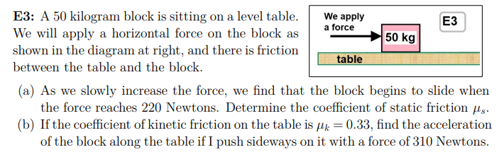 Solved 50 kg E3: A 50 kilogram block is sitting on a level | Chegg.com