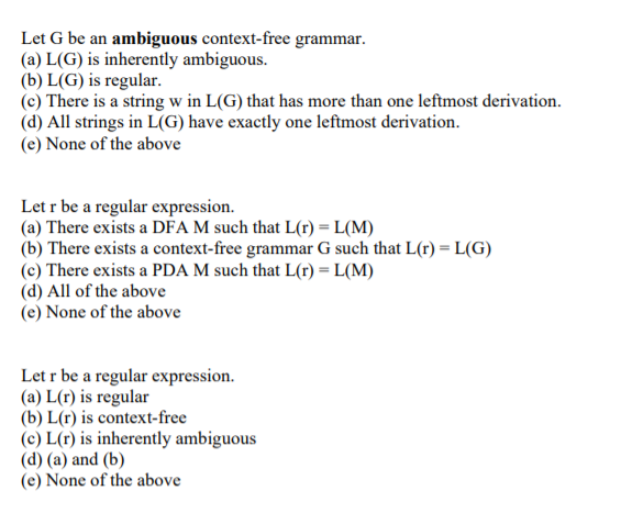 Let G Be An Ambiguous Context Free Grammar A L G Chegg Com