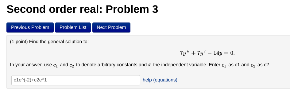 Solved Second order real: Problem 3 Previous Problem Problem | Chegg.com