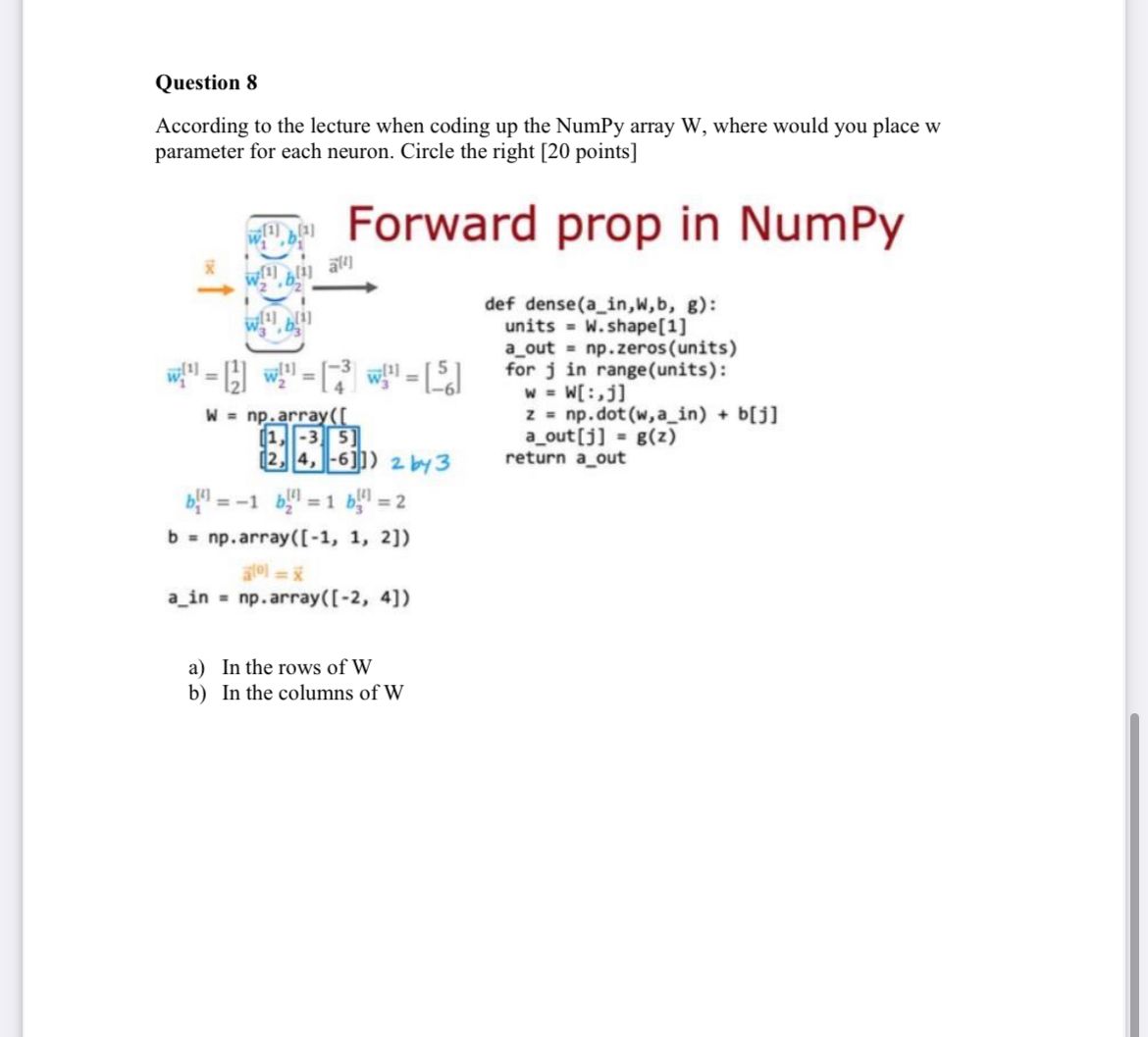 Solved According To The Lecture When Coding Up The NumPy | Chegg.com