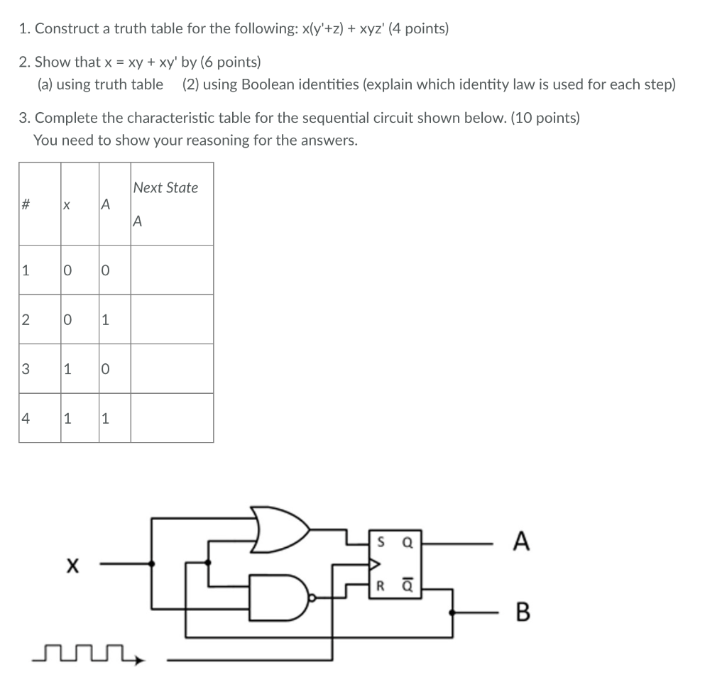 Solved 1 Construct A Truth Table For The Following X Y Z Chegg Com