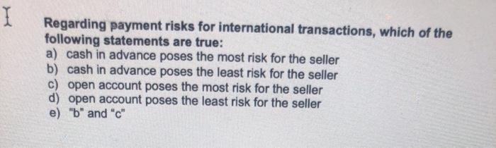 Solved I Regarding payment risks for international | Chegg.com