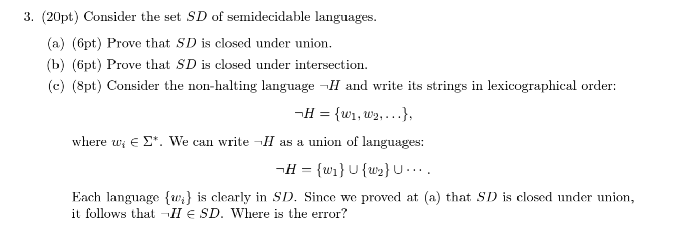 Solved 20pt Consider the set SD of semidecidable Chegg