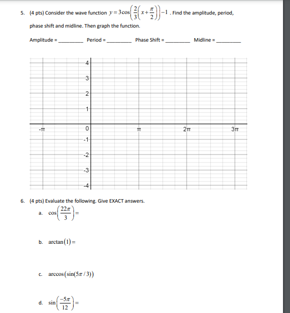 Solved 5. (4 pts) Consider the wave function y = 3 cos phase | Chegg.com