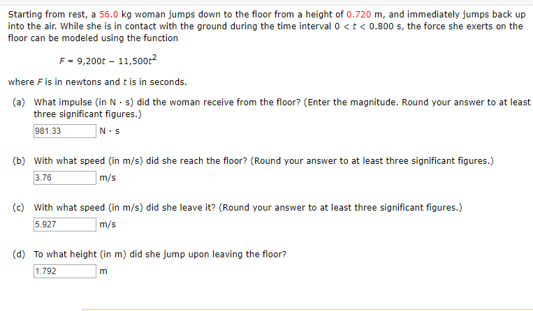 Solved Starting From Rest A 56 0 Kg Woman Jumps Down To
