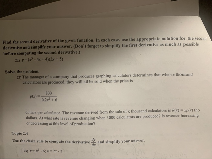 Solved Find the second derivative of the given function. In | Chegg.com
